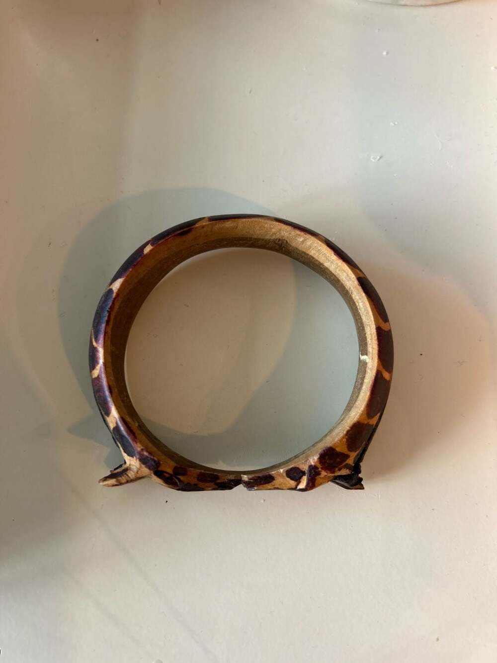 Hand-Carved African Wooden Giraffe Bangle Bracelet Animal Print